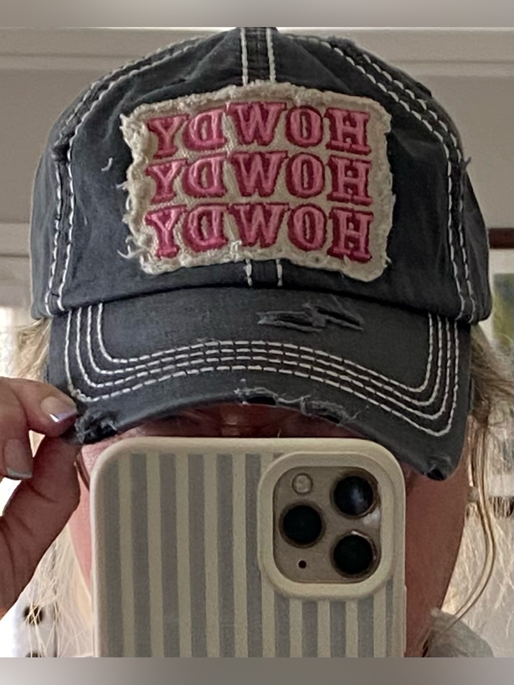 KBETHOS Vintage Women’s Charcoal Gray Pink HOWDY Baseball Hat Boho Country - Picture 13 of 13